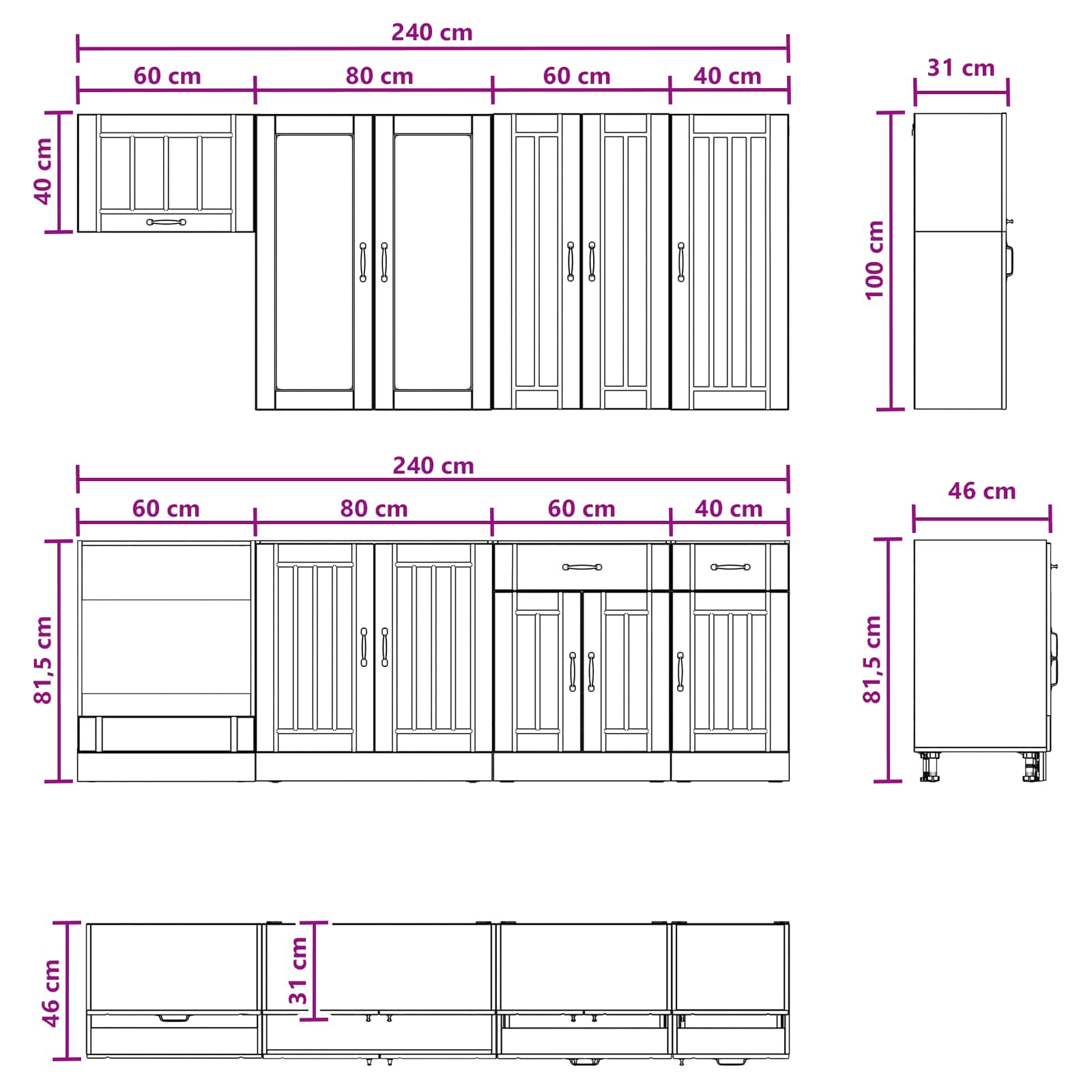 Keukenblok LUCCA 8 pcs Hoogglans Wit Bewerkt hout