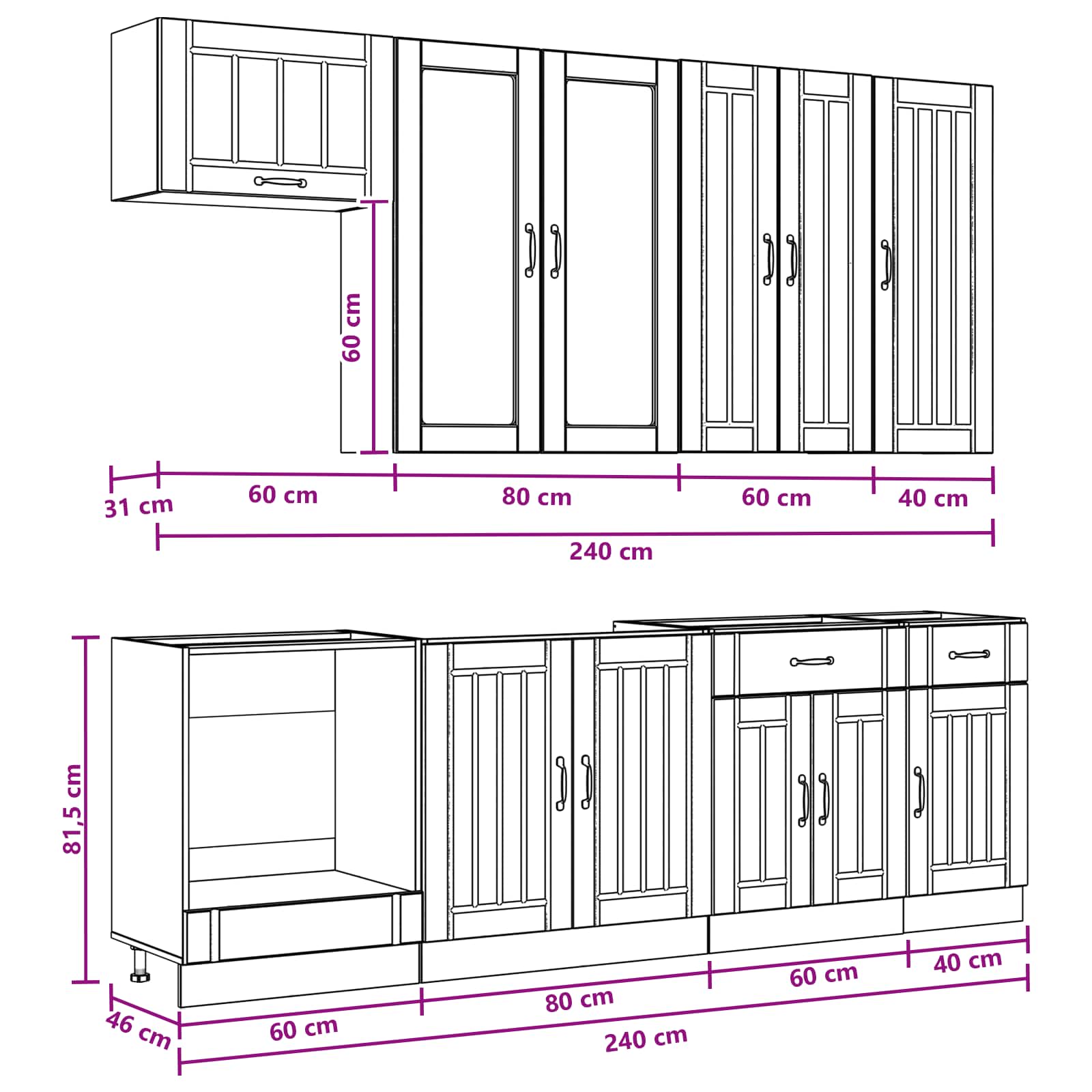 Keukenblok LUCCA 8 pcs Hoogglans Wit Bewerkt hout