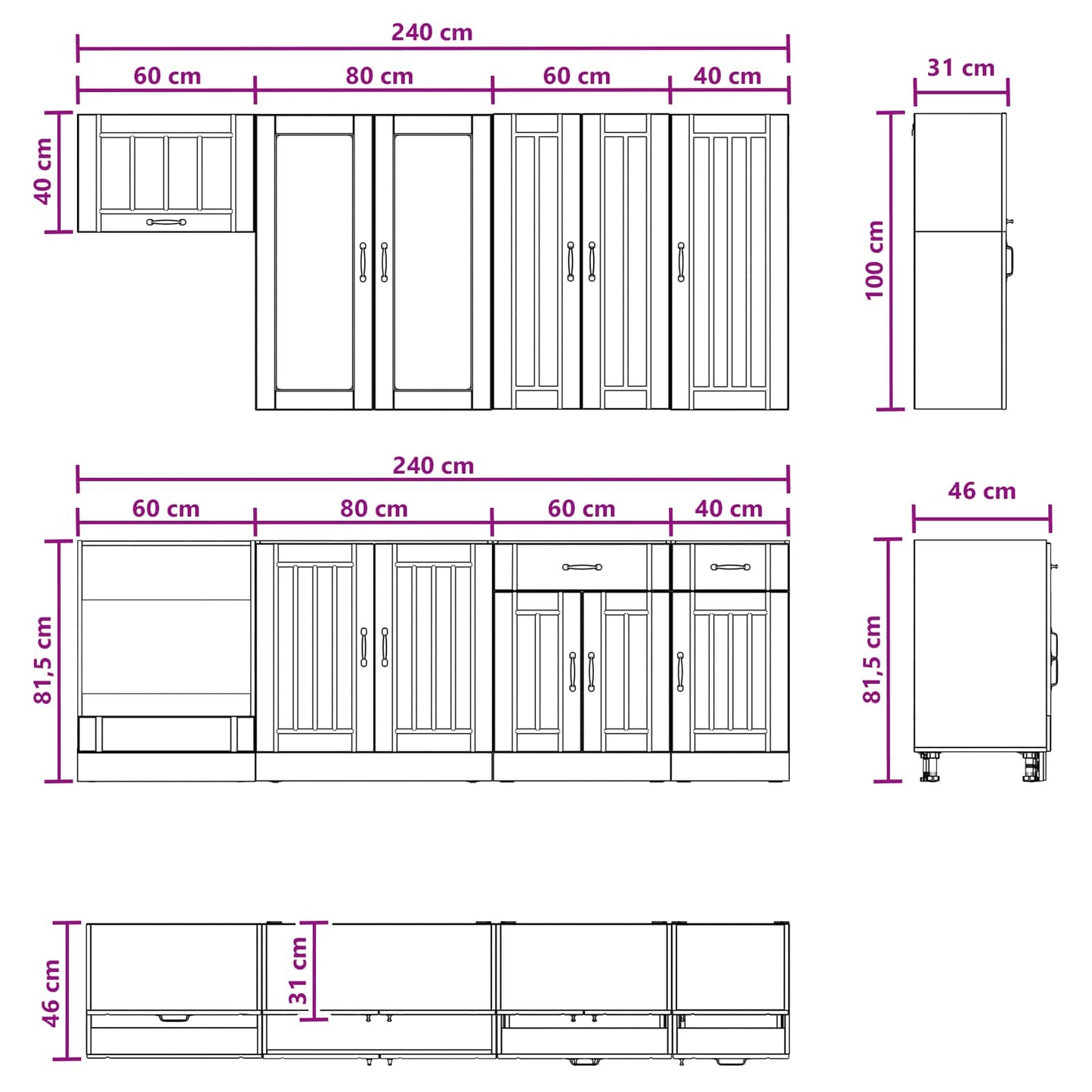 Keukenblok LUCCA 8 pcs Artisanaal eiken Bewerkt hout