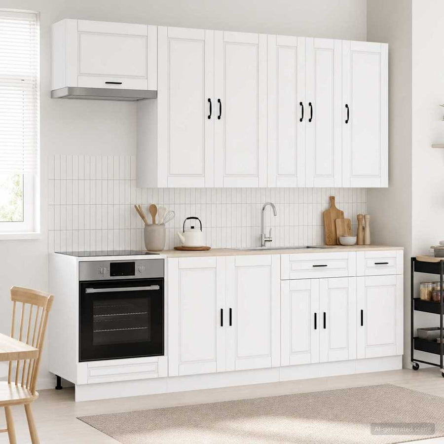 Keukenblok PORTO 8 pcs Wit Bewerkt hout