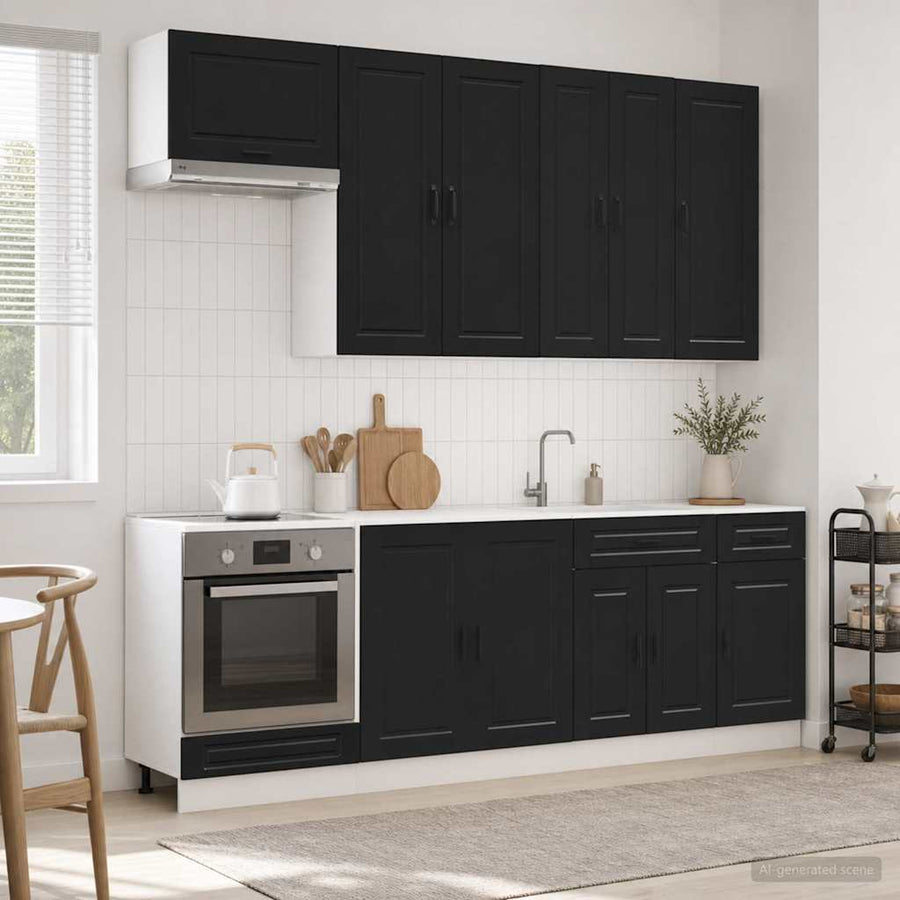 Keukenblok PORTO 8 pcs Zwart Bewerkt hout