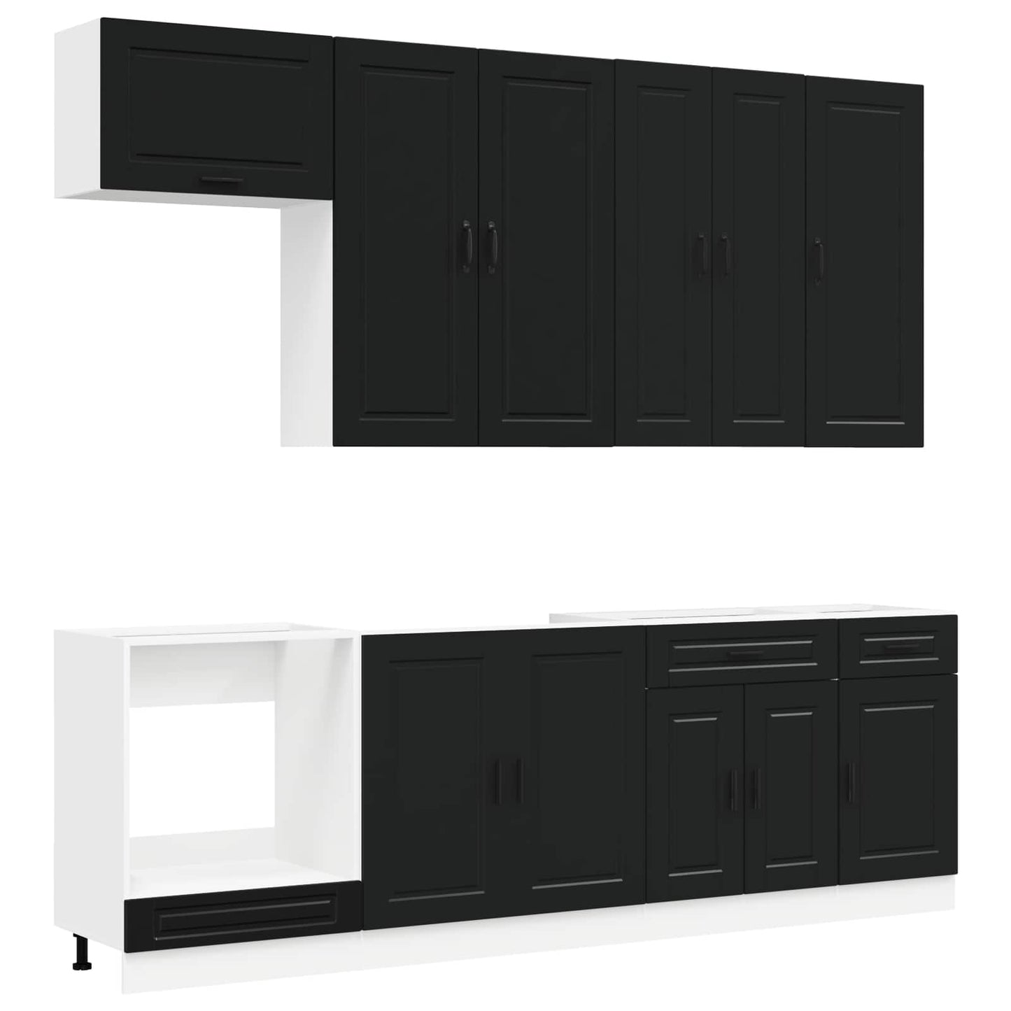 Keukenblok PORTO 8 pcs Zwart Bewerkt hout