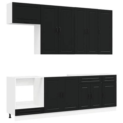 Keukenblok PORTO 8 pcs Zwart Bewerkt hout