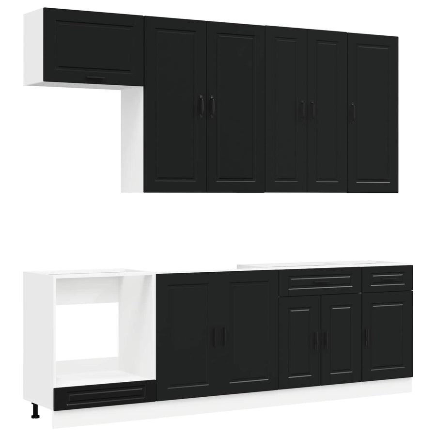 Keukenblok PORTO 8 pcs Zwart Bewerkt hout