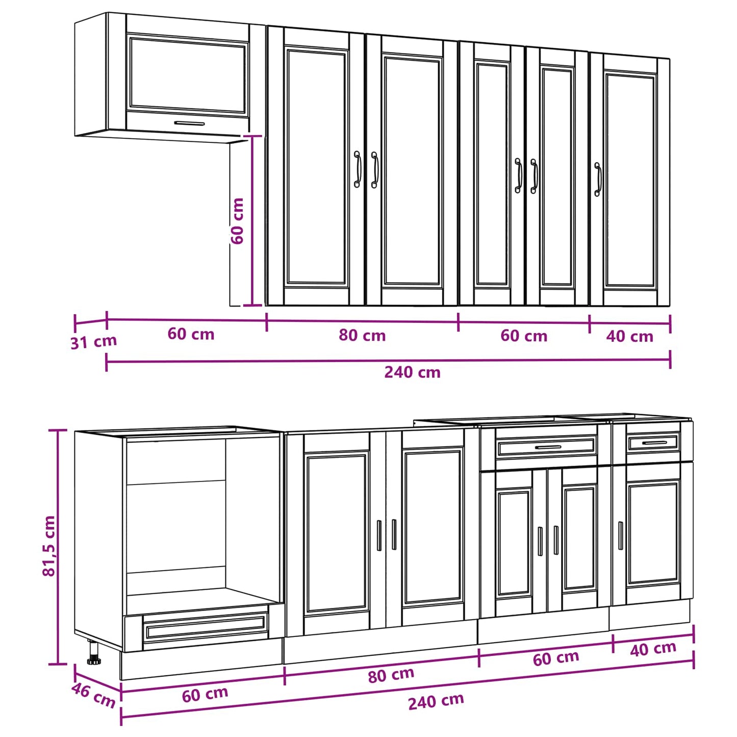 Keukenblok PORTO 8 pcs Sonoma Eiken Bewerkt hout