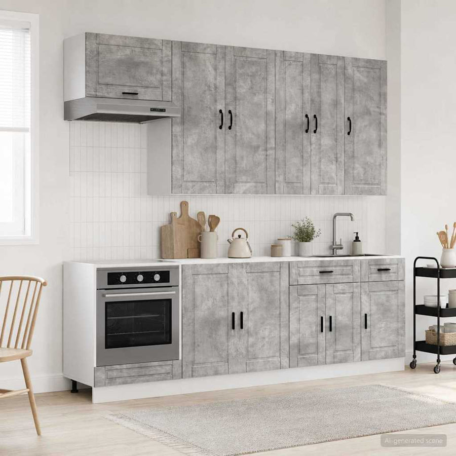 Keukenblok PORTO 8 pcs Betongrijs Bewerkt hout
