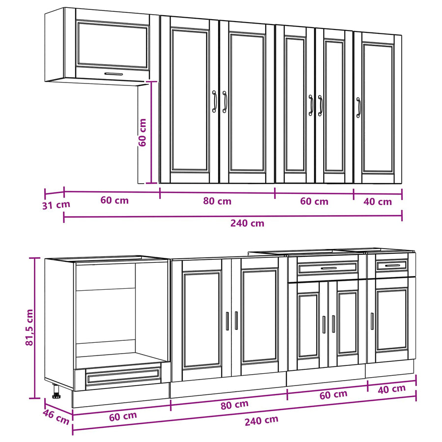 Keukenblok PORTO 8 pcs Hoogglans Wit Bewerkt hout