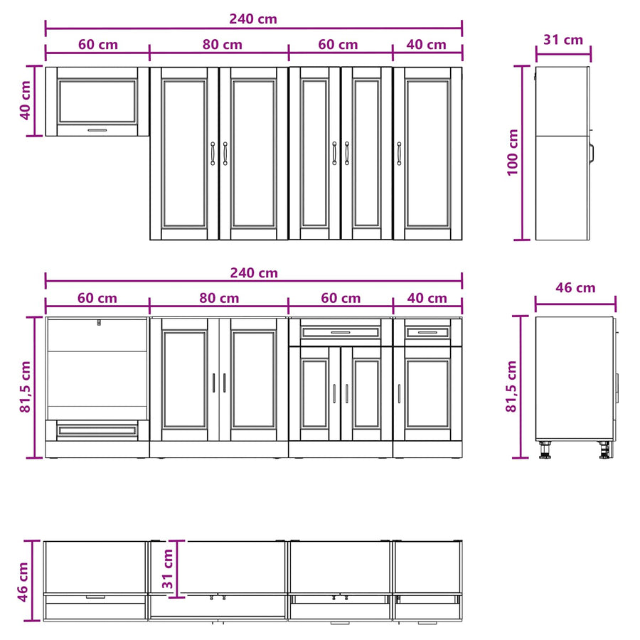 Keukenblok PORTO 8 pcs Artisanaal eiken Bewerkt hout