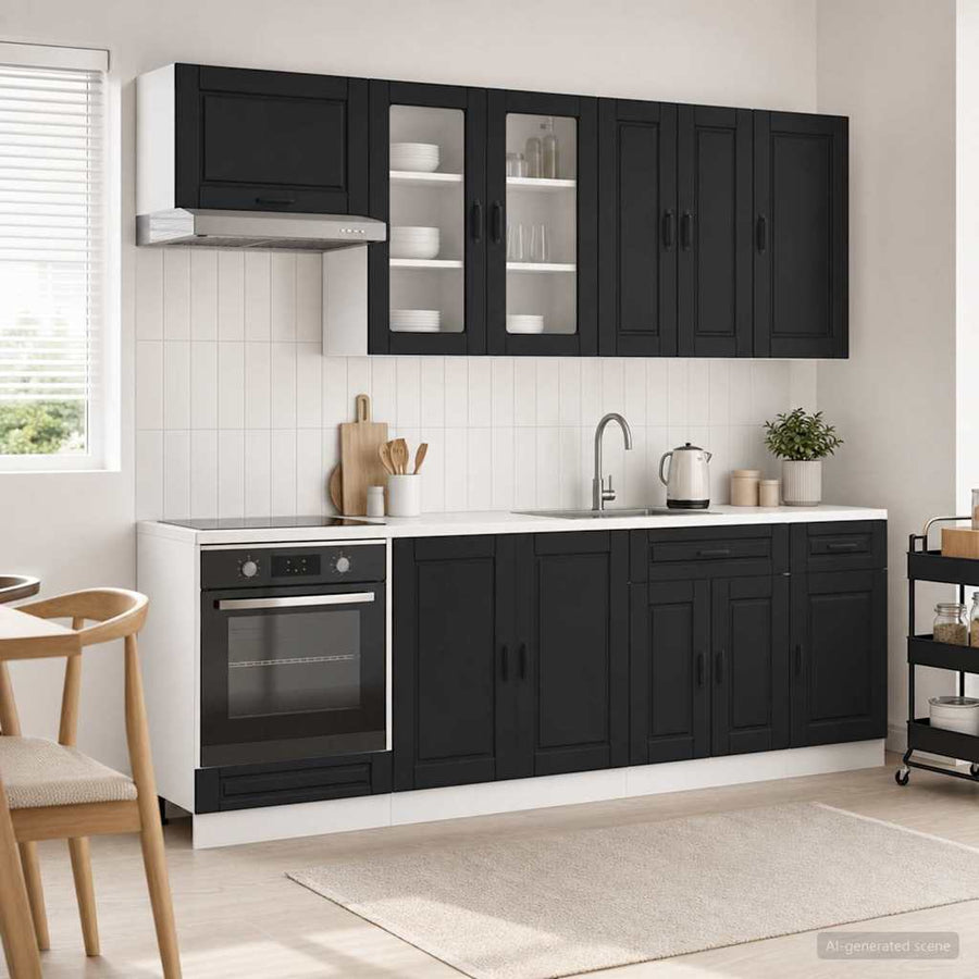 Keukenblok PORTO 8 pcs Zwart Bewerkt hout