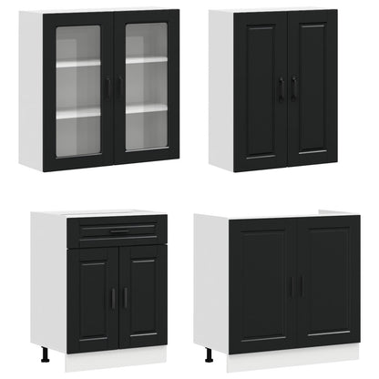 Keukenblok PORTO 8 pcs Zwart Bewerkt hout