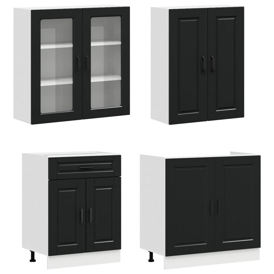 Keukenblok PORTO 8 pcs Zwart Bewerkt hout