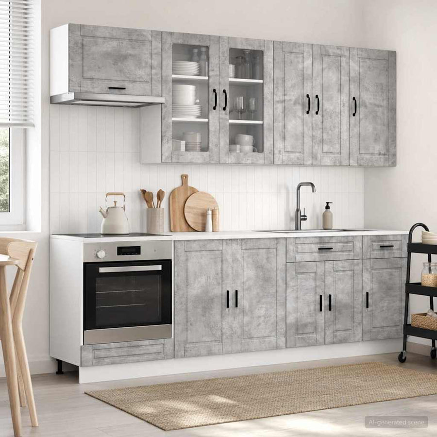 Keukenblok PORTO 8 pcs Betongrijs Bewerkt hout