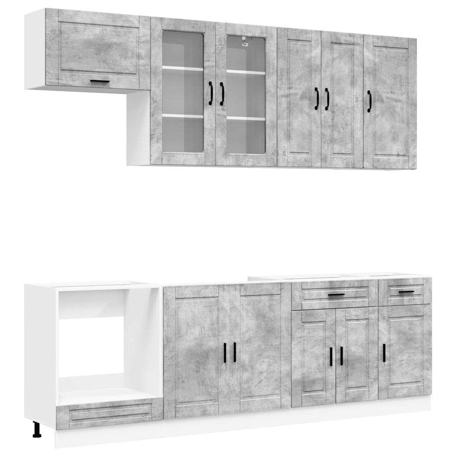 Keukenblok PORTO 8 pcs Betongrijs Bewerkt hout
