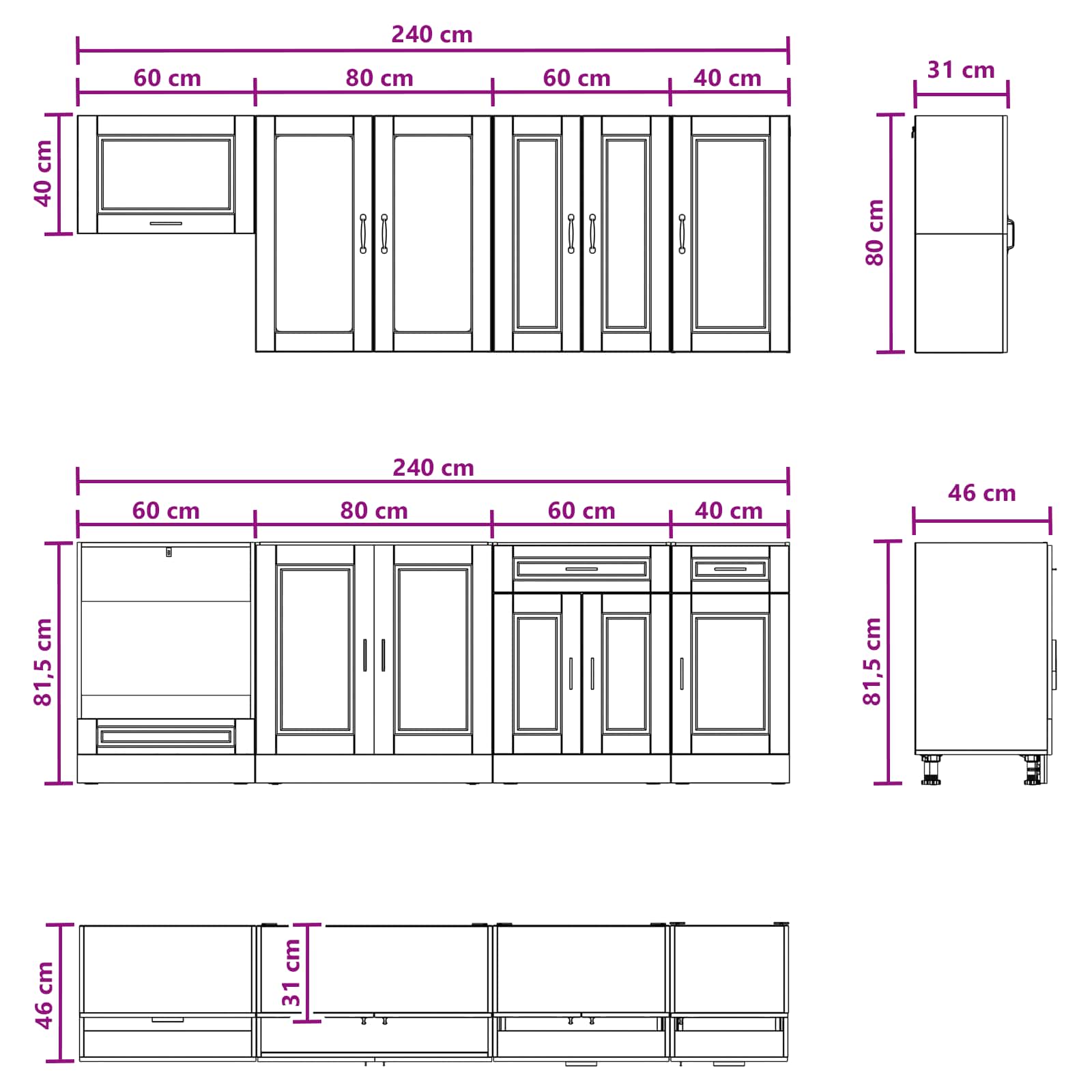 Keukenblok PORTO 8 pcs Betongrijs Bewerkt hout
