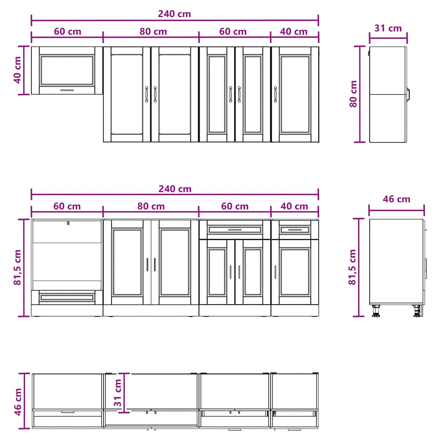 Keukenblok PORTO 8 pcs Hoogglans Wit Bewerkt hout