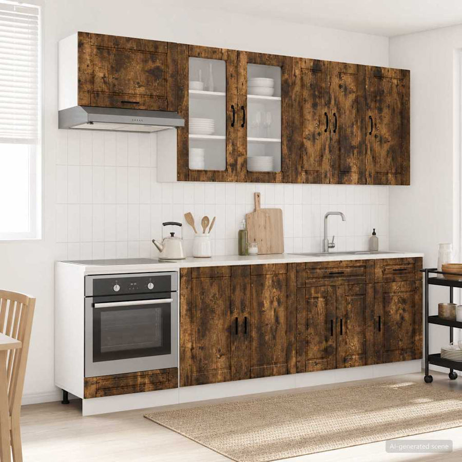 Keukenblok PORTO 8 pcs Gerookt eiken Bewerkt hout