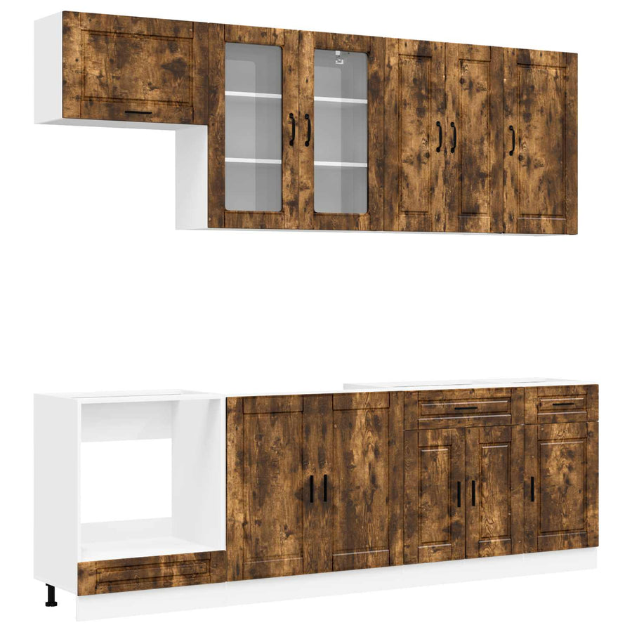 Keukenblok PORTO 8 pcs Gerookt eiken Bewerkt hout