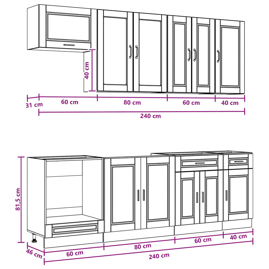 Keukenblok PORTO 8 pcs Gerookt eiken Bewerkt hout