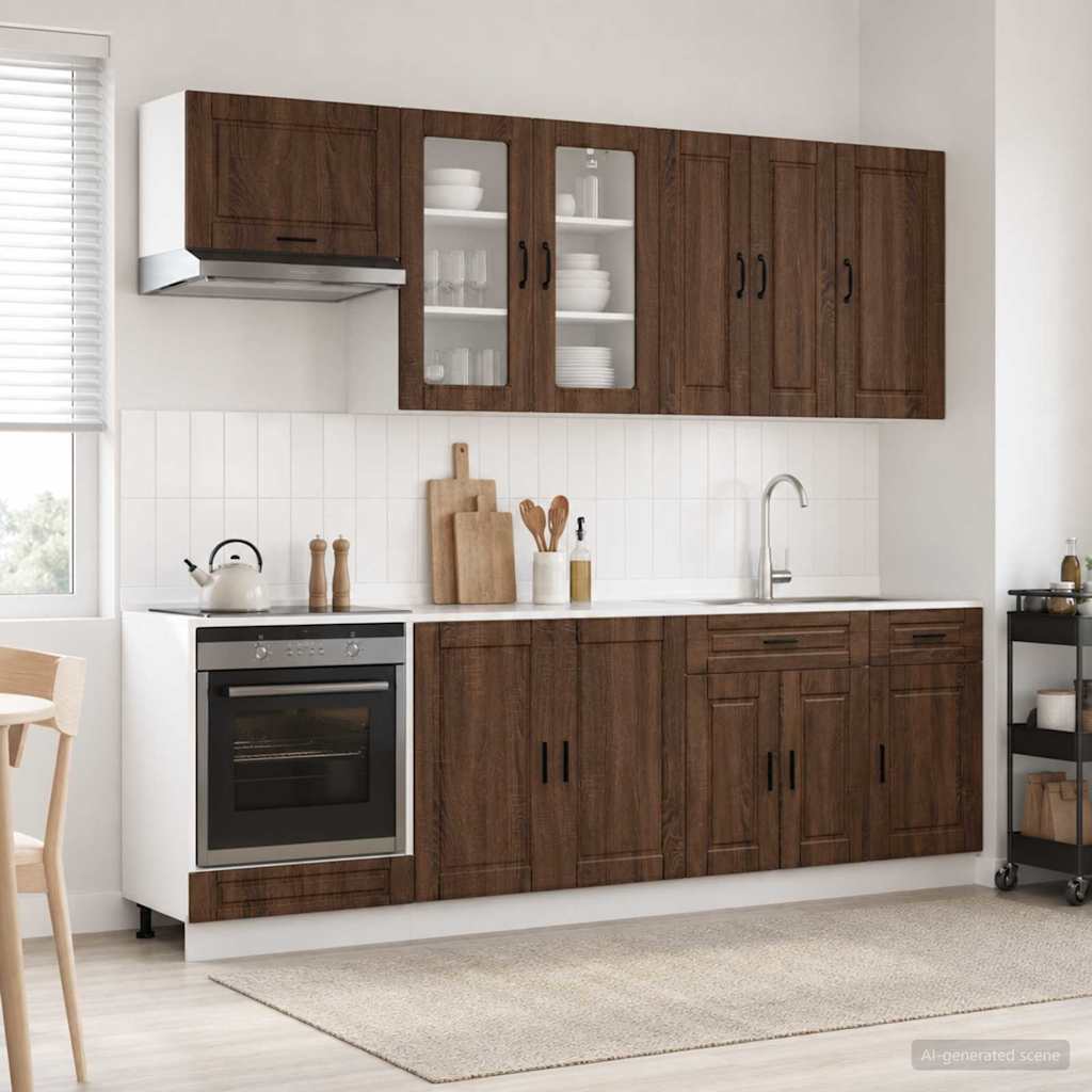 Keukenblok PORTO 8 pcs Bruin eiken Bewerkt hout