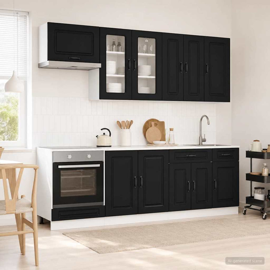 Keukenblok KALMAR 8 pcs Zwart Bewerkt hout