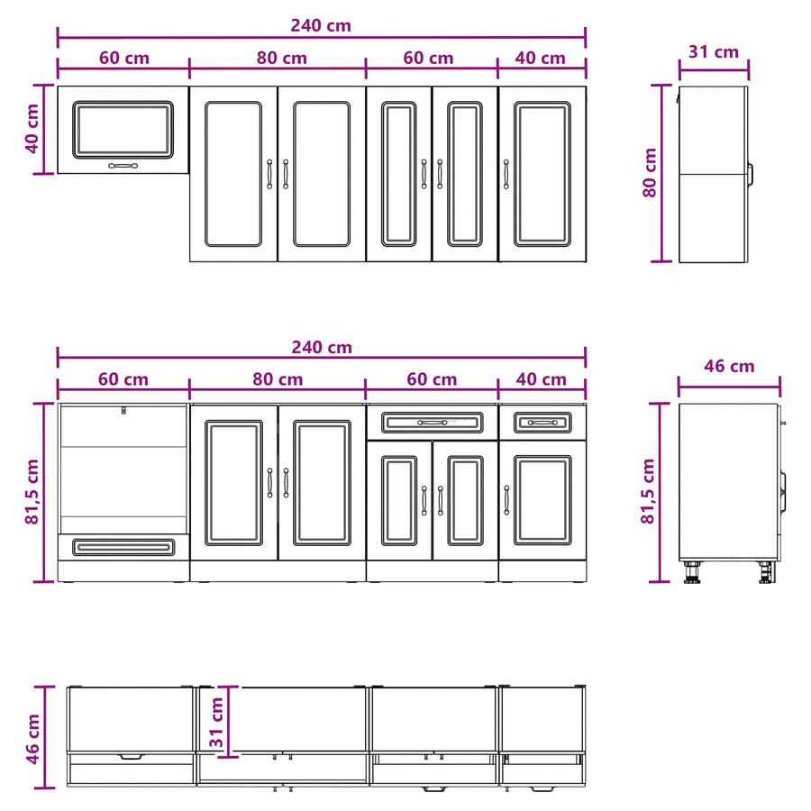 Keukenblok KALMAR 8 pcs Zwart Bewerkt hout