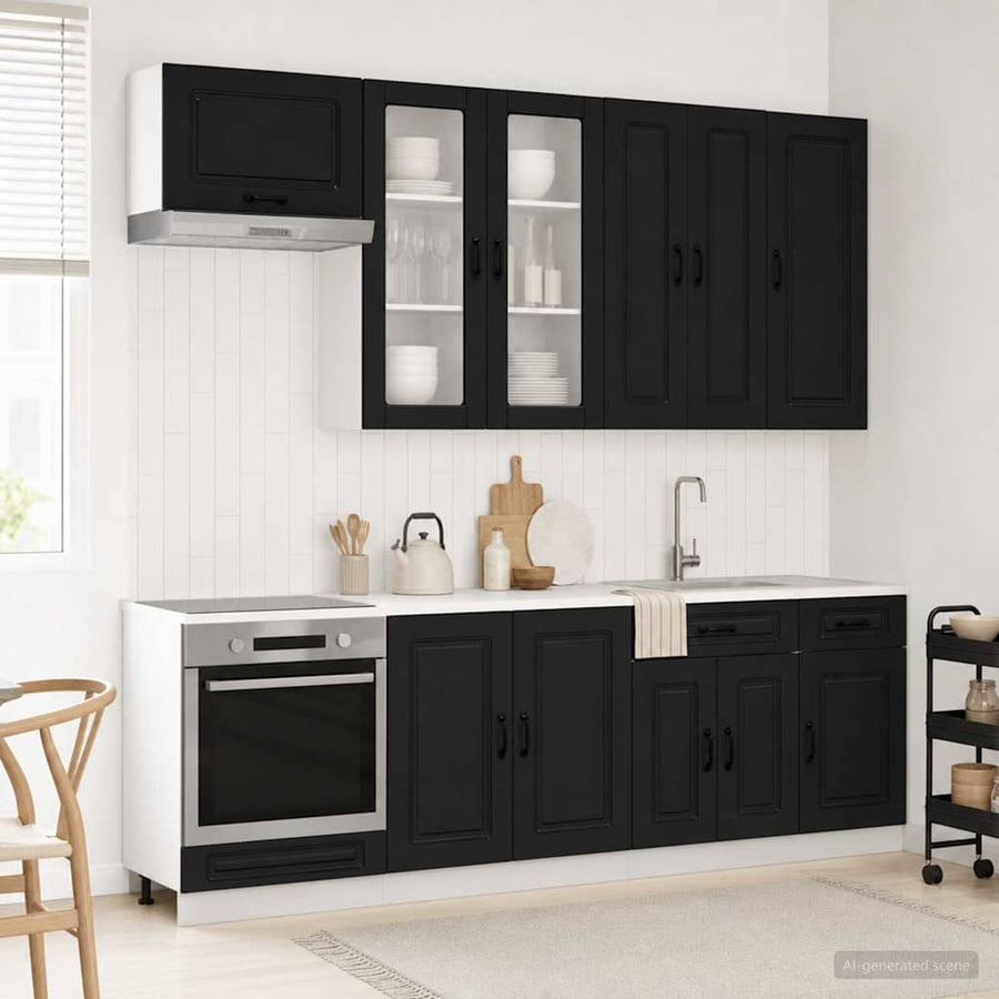 Keukenblok KALMAR 8 pcs Zwart Bewerkt hout