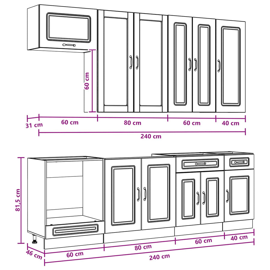 Keukenblok KALMAR 8 pcs Zwart Bewerkt hout