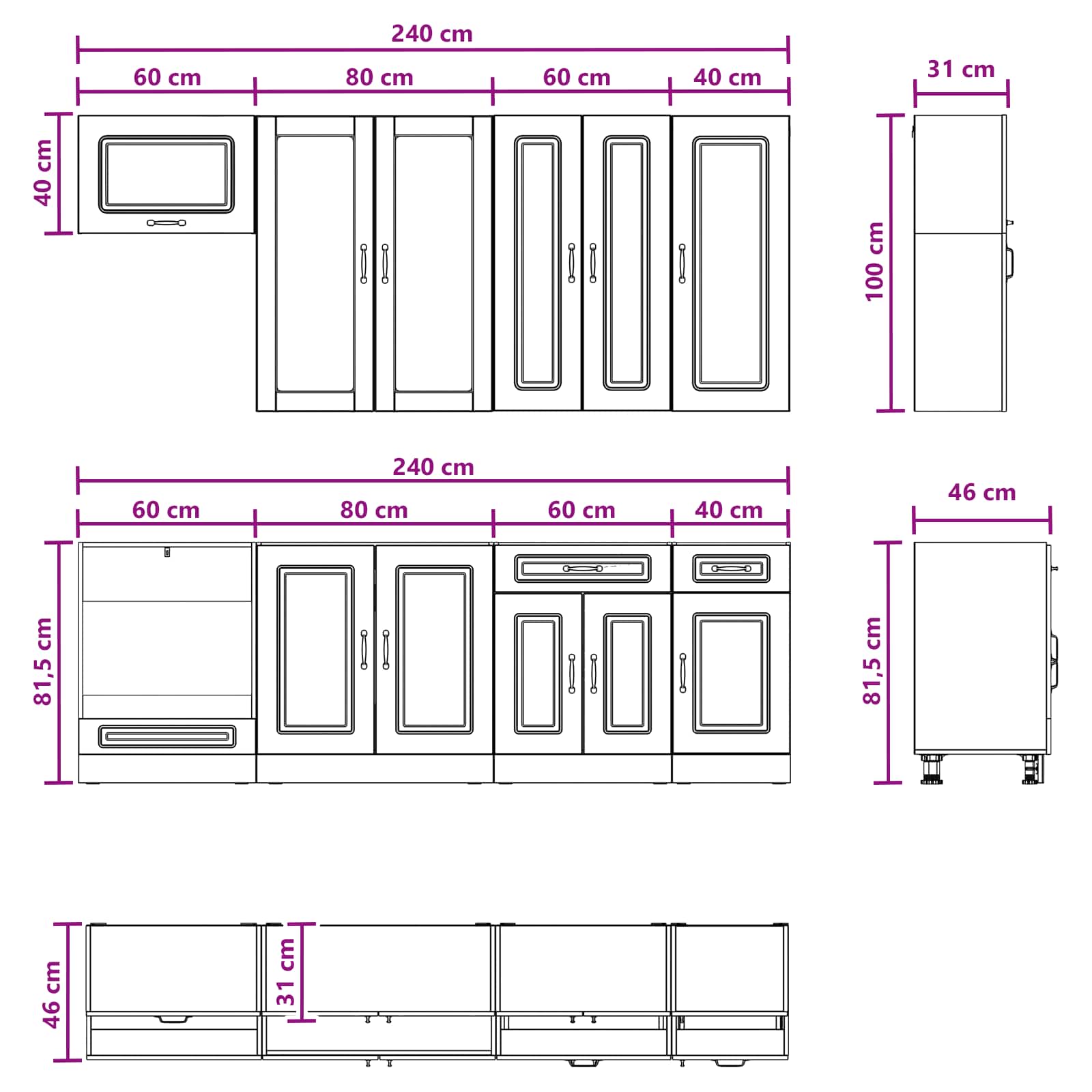 Keukenblok KALMAR 8 pcs Hoogglans Wit Bewerkt hout