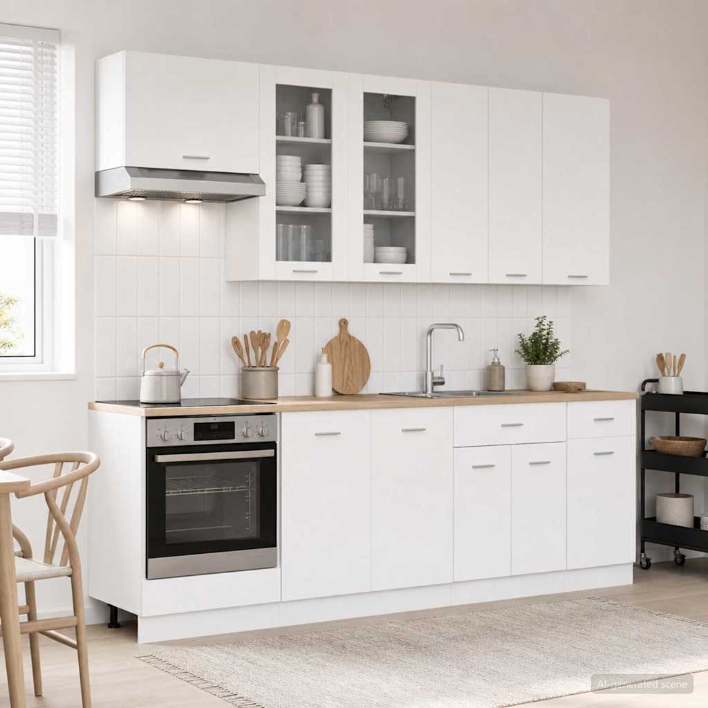Keukenblok LYON 8 pcs Wit Bewerkt hout