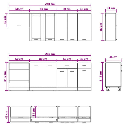 Keukenblok LYON 8 pcs Wit Bewerkt hout