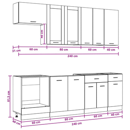 Keukenblok LYON 8 pcs Wit Bewerkt hout