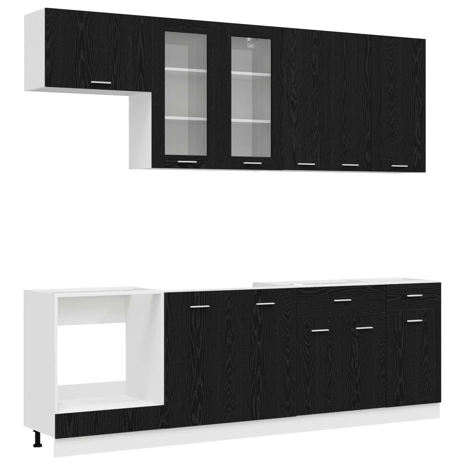 Keukenblok LYON 8 pcs Zwart eiken Bewerkt hout