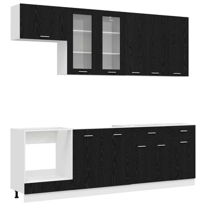 Keukenblok LYON 8 pcs Zwart eiken Bewerkt hout
