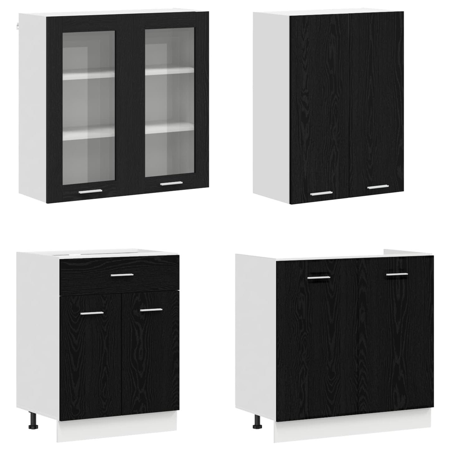 Keukenblok LYON 8 pcs Zwart eiken Bewerkt hout