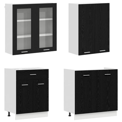 Keukenblok LYON 8 pcs Zwart eiken Bewerkt hout