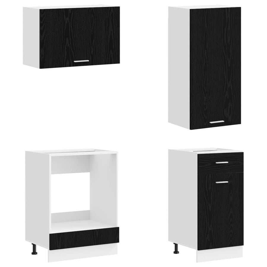 Keukenblok LYON 8 pcs Zwart eiken Bewerkt hout