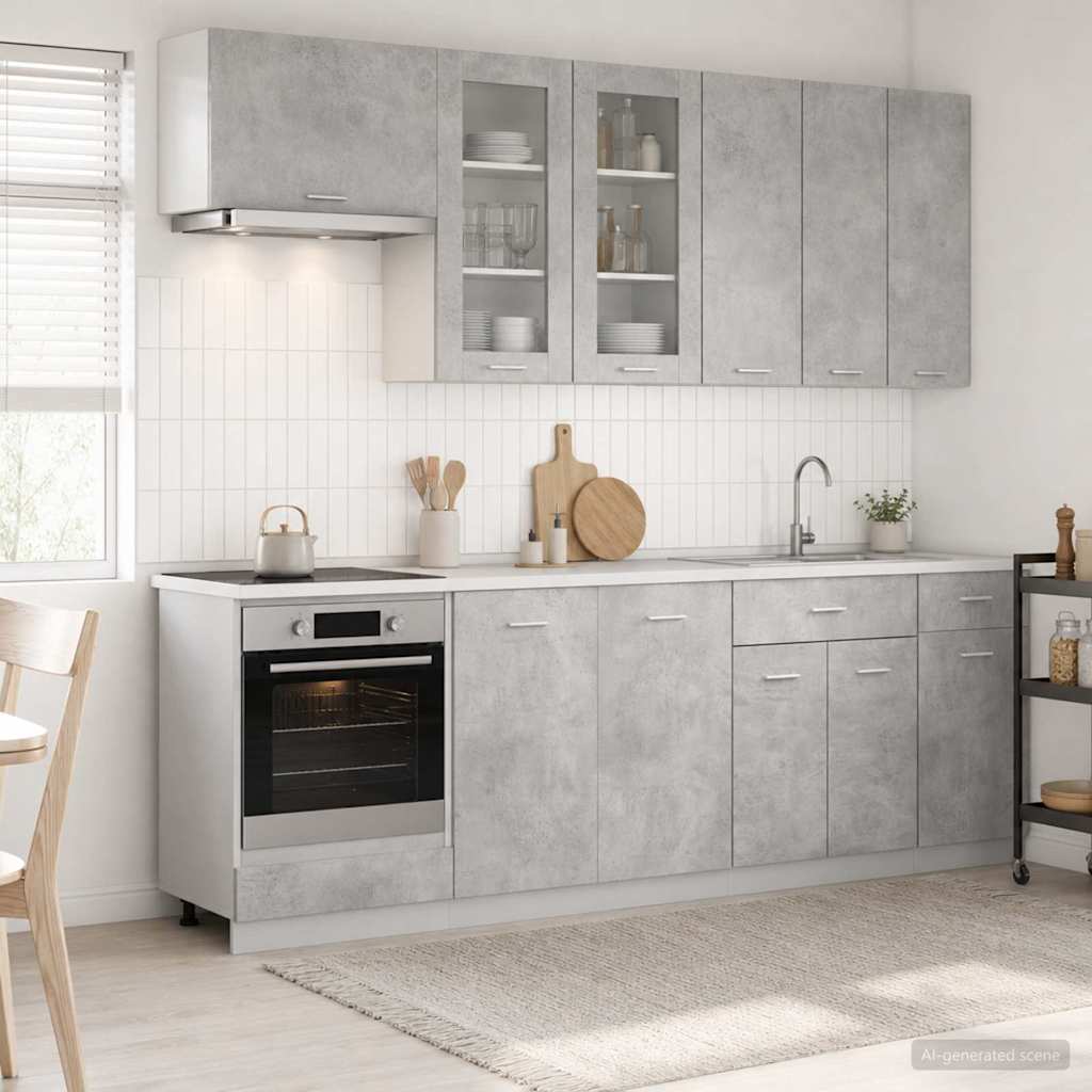 Keukenblok LYON 8 pcs Betongrijs Bewerkt hout