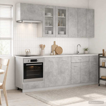 Keukenblok LYON 8 pcs Betongrijs Bewerkt hout