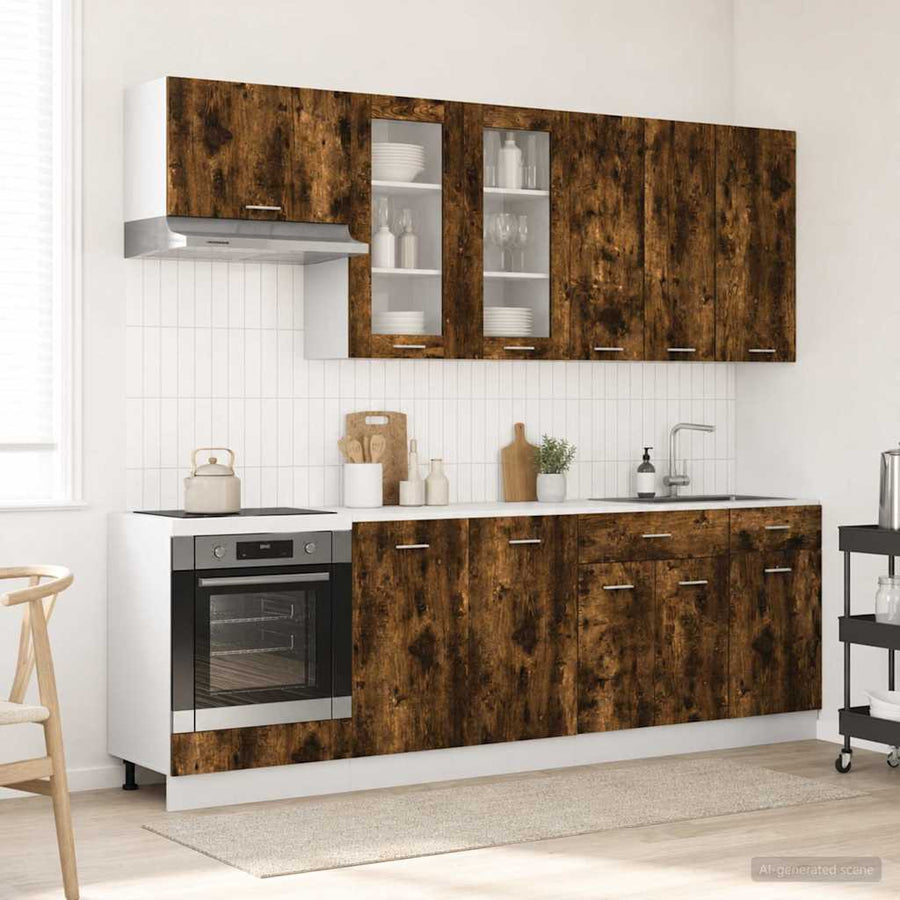 Keukenblok LYON 8 pcs Gerookt eiken Bewerkt hout