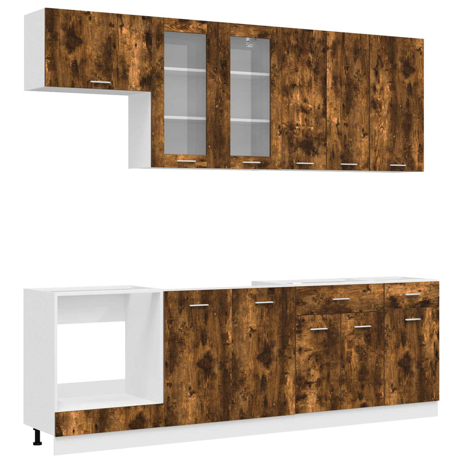 Keukenblok LYON 8 pcs Gerookt eiken Bewerkt hout
