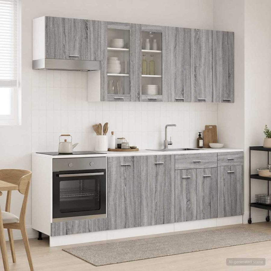 Keukenblok LYON 8 st Grijs Sonoma Bewerkt hout