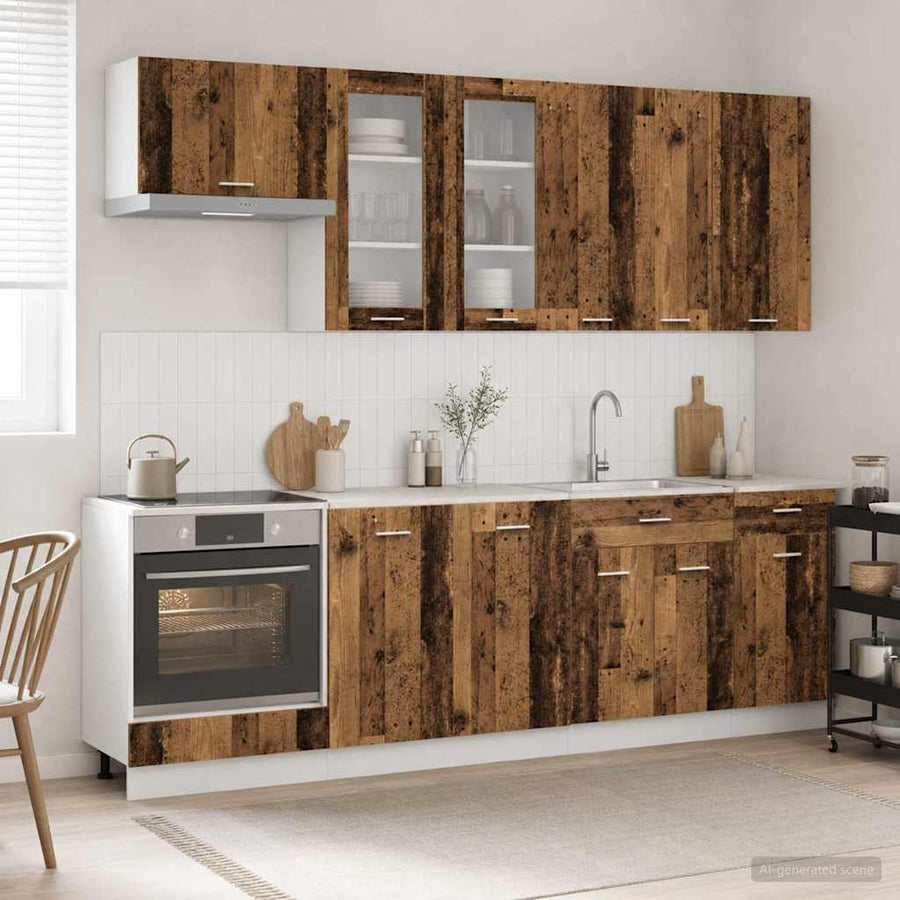 Keukenblok LYON 8 pcs Oud hout Bewerkt hout