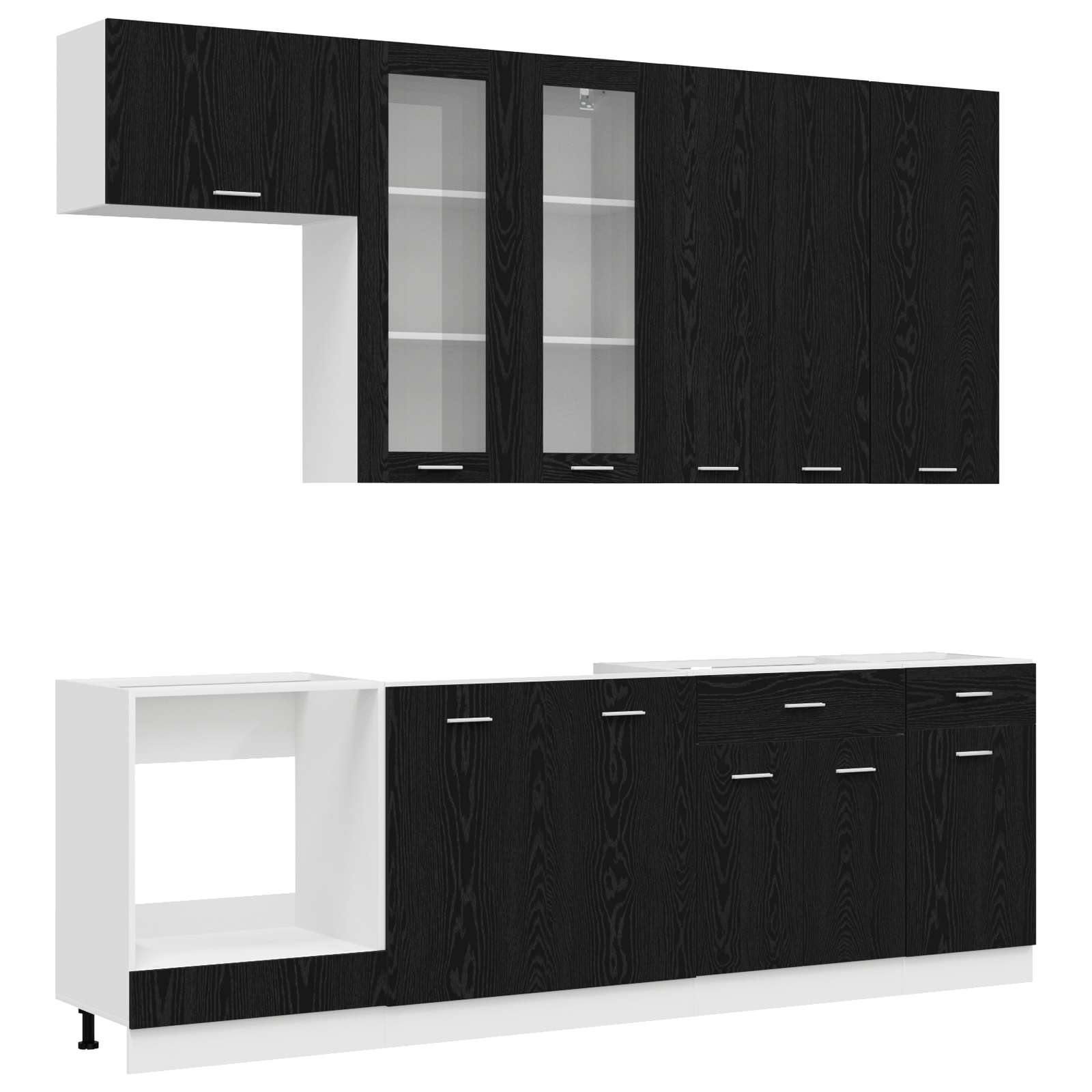 Keukenblok LYON 8 pcs Zwart eiken Bewerkt hout
