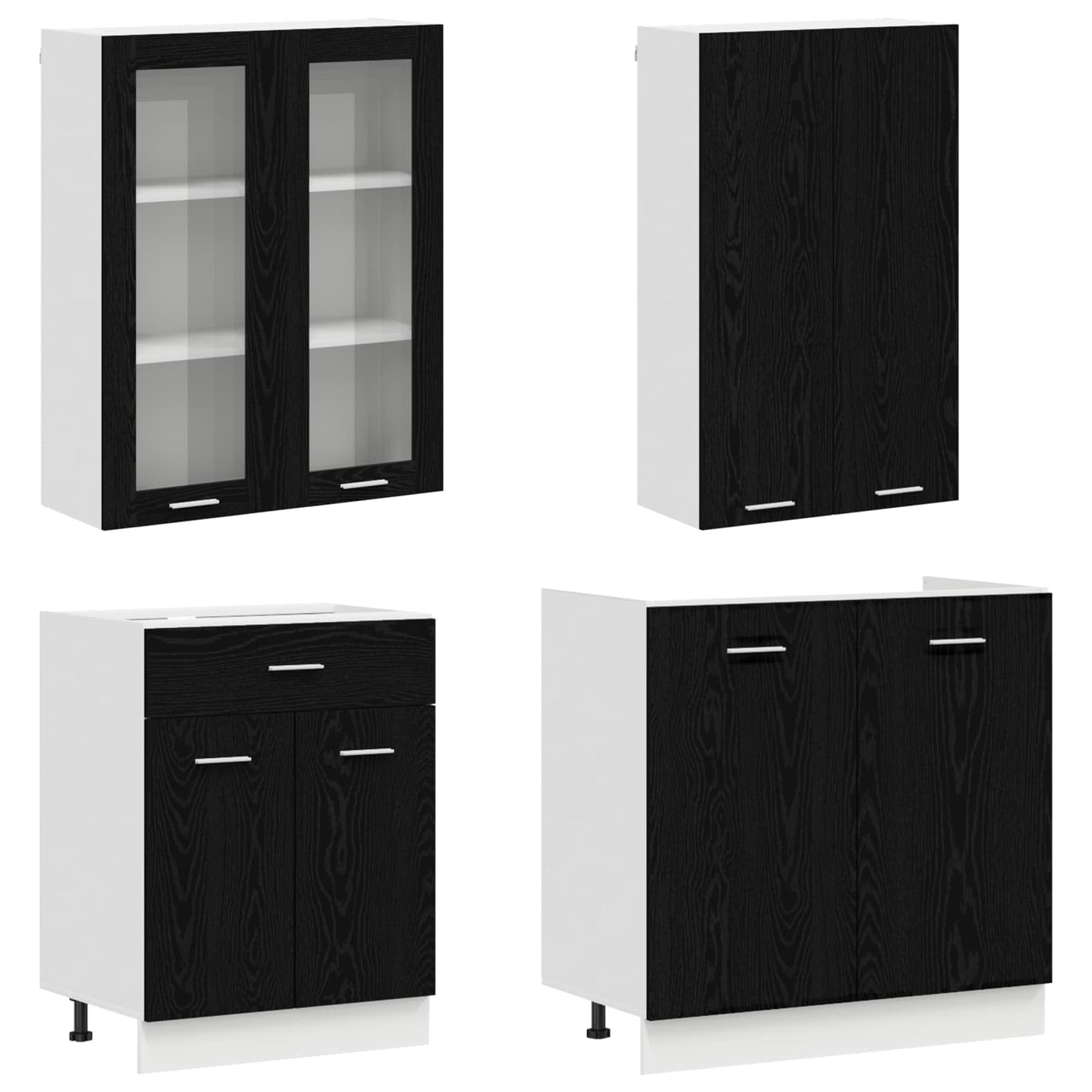 Keukenblok LYON 8 pcs Zwart eiken Bewerkt hout