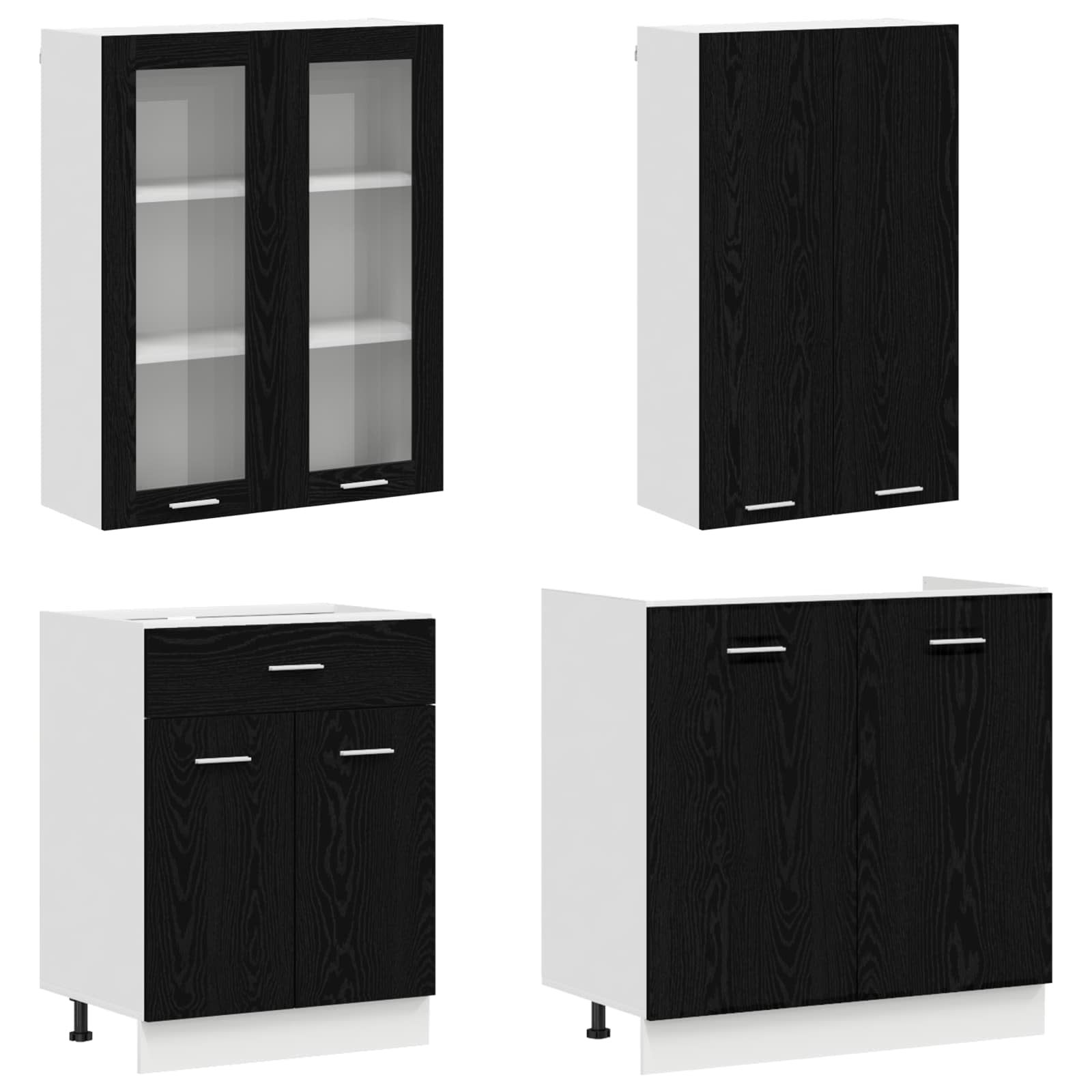 Keukenblok LYON 8 pcs Zwart eiken Bewerkt hout