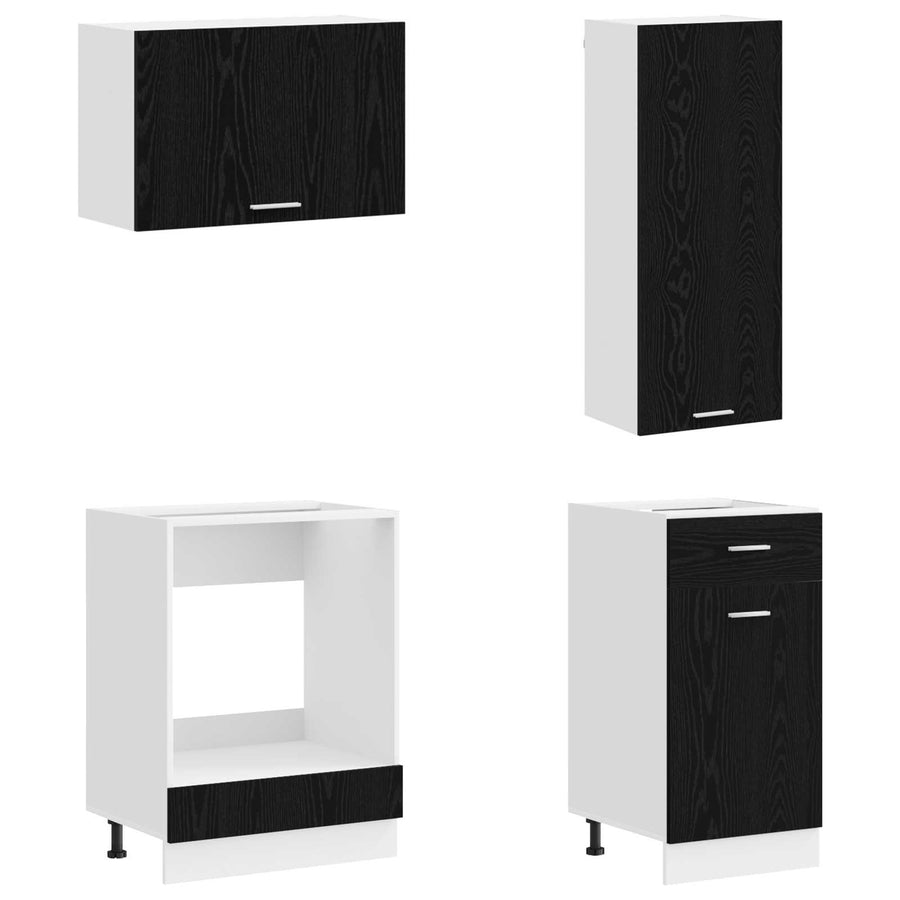 Keukenblok LYON 8 pcs Zwart eiken Bewerkt hout