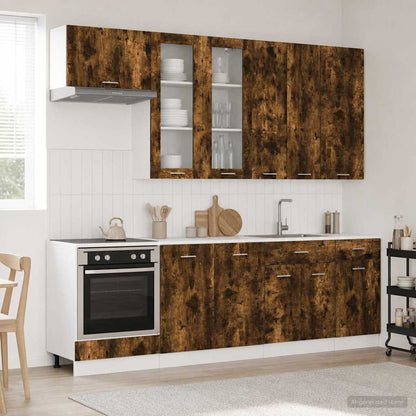 Keukenblok LYON 8 pcs Gerookt eiken Bewerkt hout