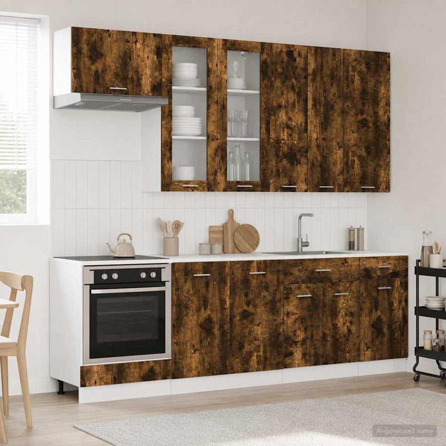 Keukenblok LYON 8 pcs Gerookt eiken Bewerkt hout
