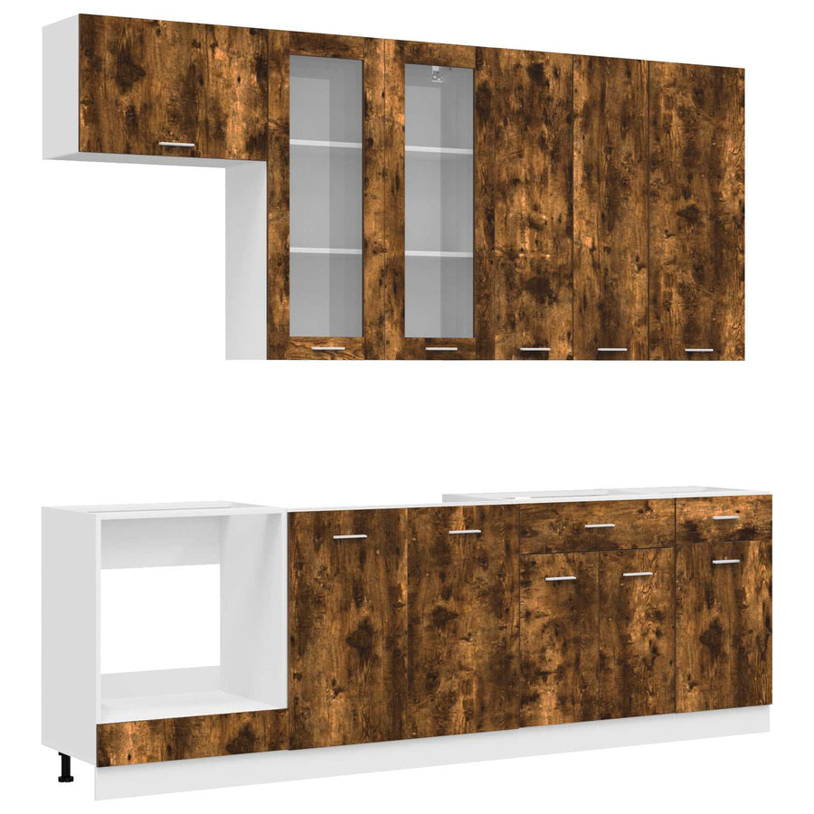 Keukenblok LYON 8 pcs Gerookt eiken Bewerkt hout