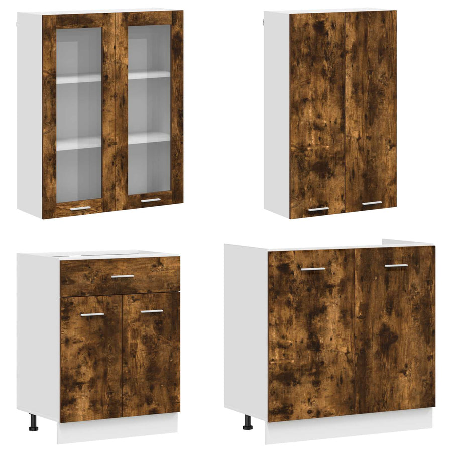 Keukenblok LYON 8 pcs Gerookt eiken Bewerkt hout